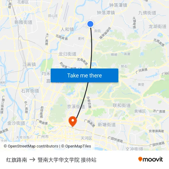红旗路南 to 暨南大学华文学院 接待站 map