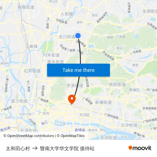 太和田心村 to 暨南大学华文学院 接待站 map