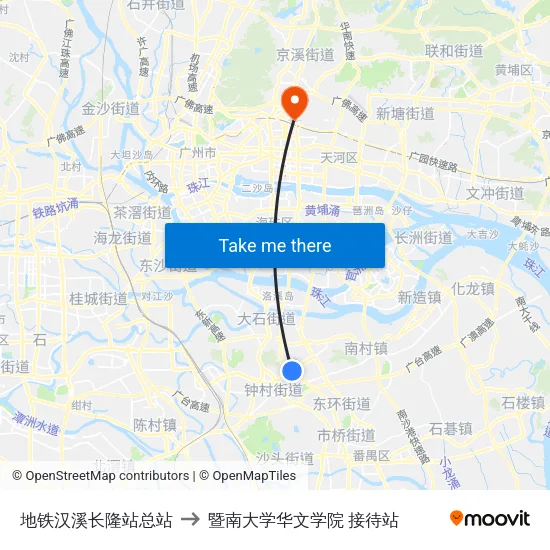 地铁汉溪长隆站总站 to 暨南大学华文学院 接待站 map