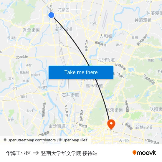 华海工业区 to 暨南大学华文学院 接待站 map