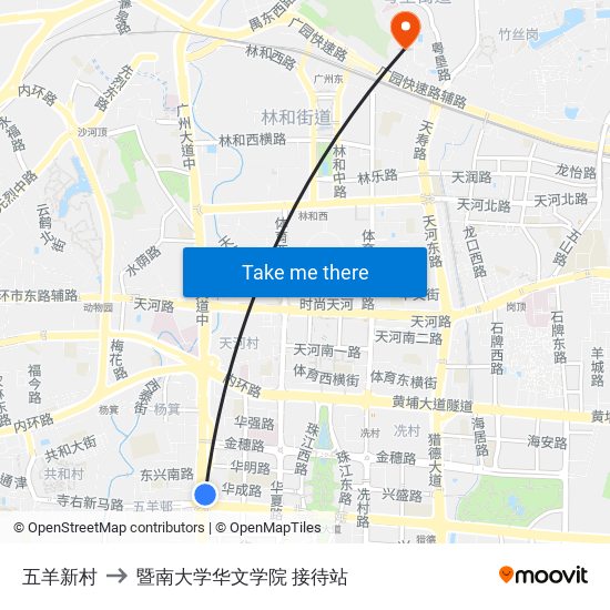 五羊新村 to 暨南大学华文学院 接待站 map