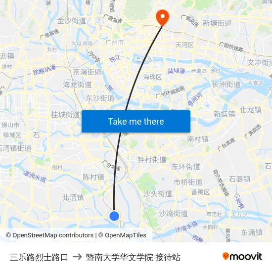 三乐路烈士路口 to 暨南大学华文学院 接待站 map