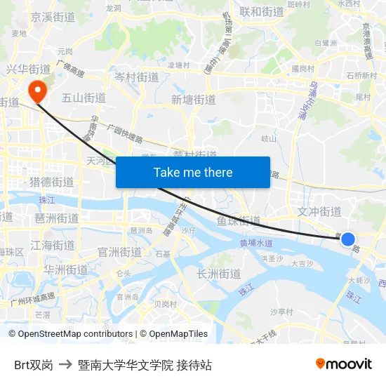 Brt双岗 to 暨南大学华文学院 接待站 map