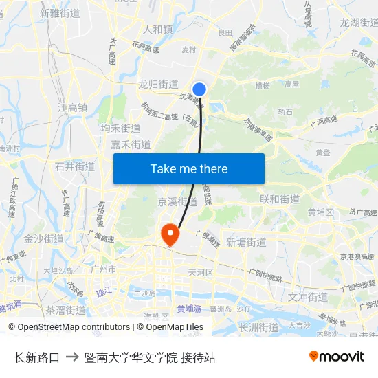 长新路口 to 暨南大学华文学院 接待站 map