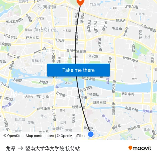 龙潭 to 暨南大学华文学院 接待站 map