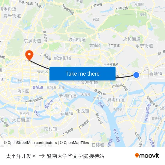 太平洋开发区 to 暨南大学华文学院 接待站 map