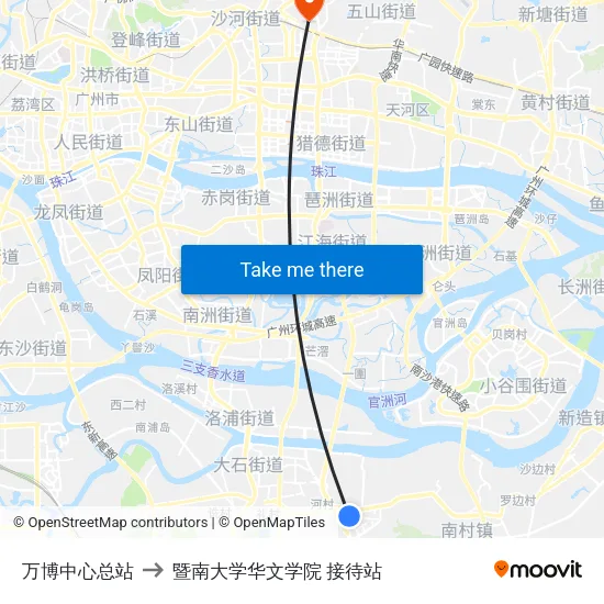 万博中心总站 to 暨南大学华文学院 接待站 map