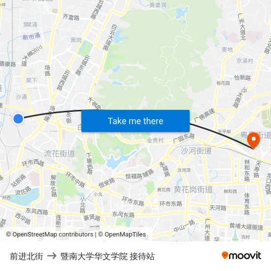 前进北街 to 暨南大学华文学院 接待站 map