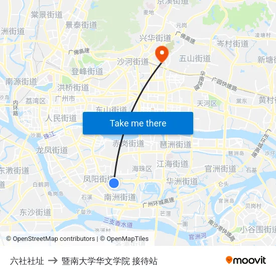 六社社址 to 暨南大学华文学院 接待站 map