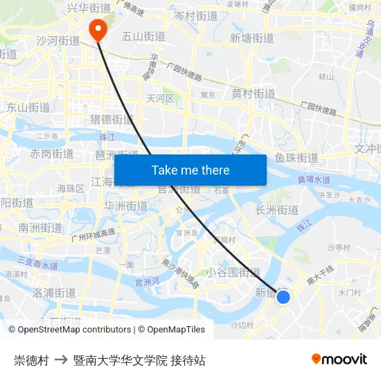 崇德村 to 暨南大学华文学院 接待站 map