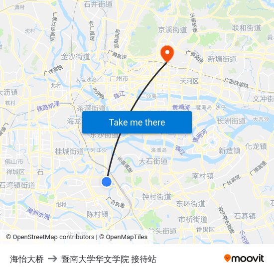 海怡大桥 to 暨南大学华文学院 接待站 map