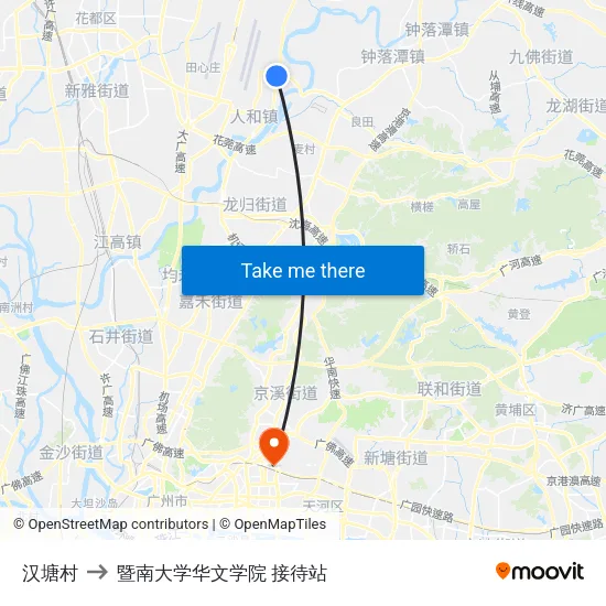 汉塘村 to 暨南大学华文学院 接待站 map