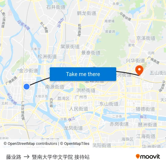 藤业路 to 暨南大学华文学院 接待站 map