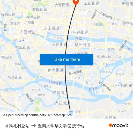 番禺礼村总站 to 暨南大学华文学院 接待站 map