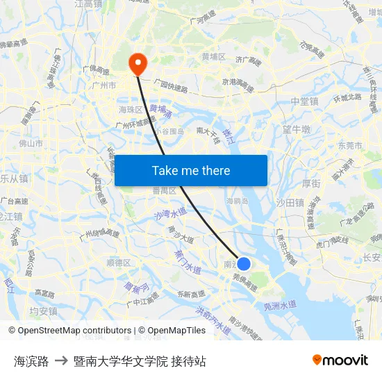 海滨路 to 暨南大学华文学院 接待站 map