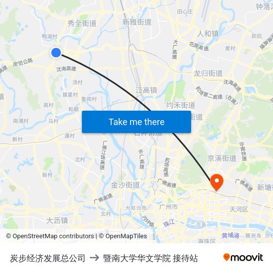 炭步经济发展总公司 to 暨南大学华文学院 接待站 map