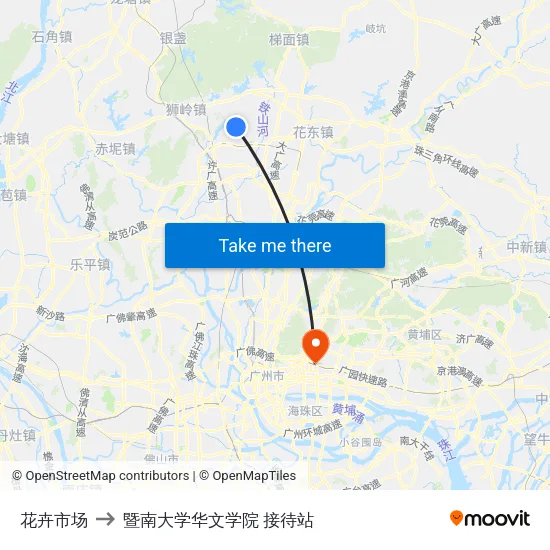 花卉市场 to 暨南大学华文学院 接待站 map