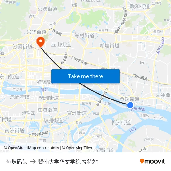 鱼珠码头 to 暨南大学华文学院 接待站 map
