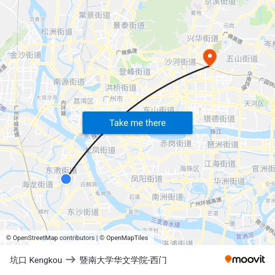 坑口 Kengkou to 暨南大学华文学院-西门 map
