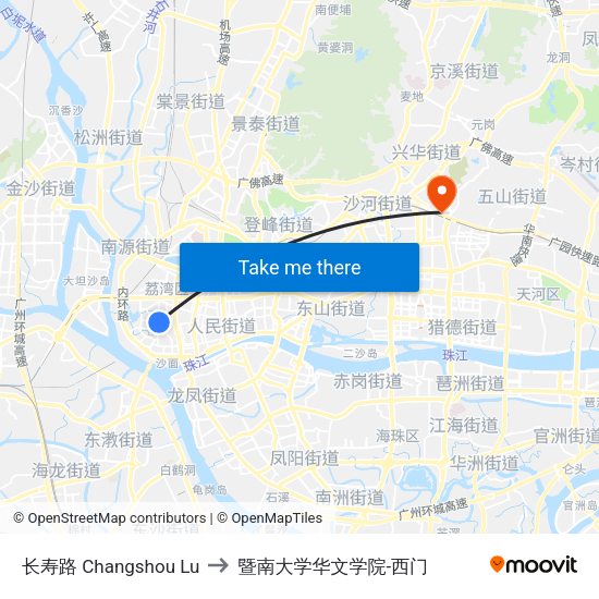 长寿路 Changshou Lu to 暨南大学华文学院-西门 map
