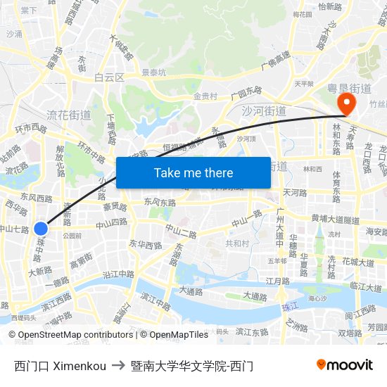 西门口 Ximenkou to 暨南大学华文学院-西门 map