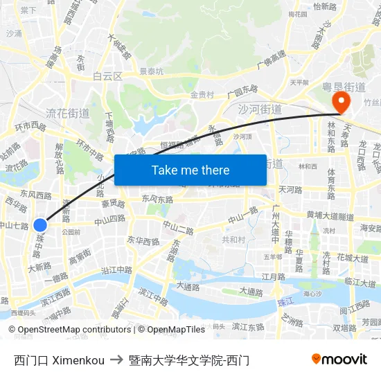 西门口 Ximenkou to 暨南大学华文学院-西门 map