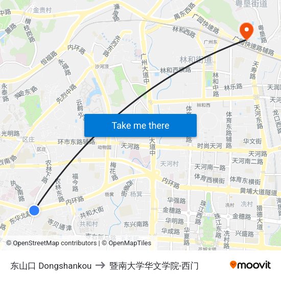 东山口 Dongshankou to 暨南大学华文学院-西门 map