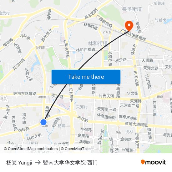 杨箕 Yangji to 暨南大学华文学院-西门 map