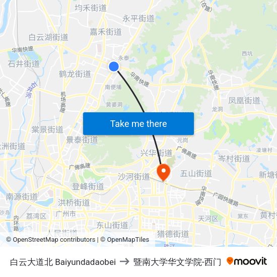 白云大道北 Baiyundadaobei to 暨南大学华文学院-西门 map