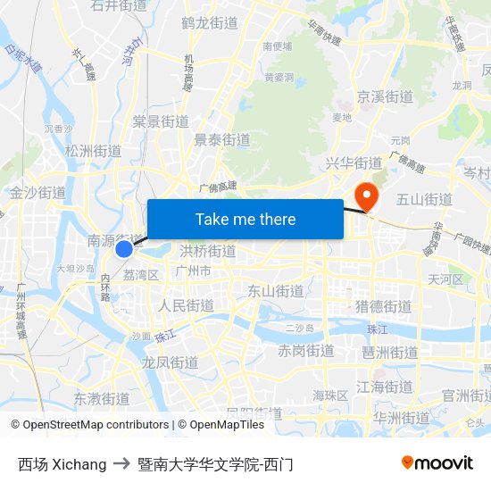 西场 Xichang to 暨南大学华文学院-西门 map