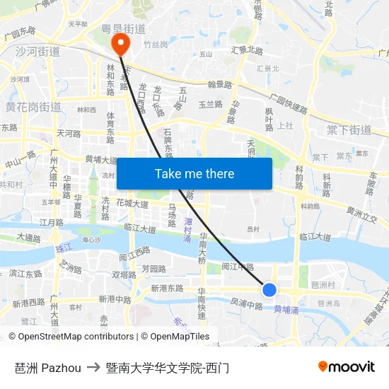 琶洲 Pazhou to 暨南大学华文学院-西门 map