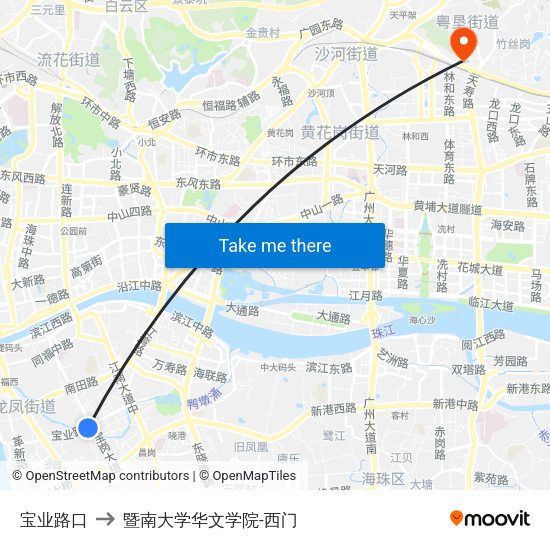 宝业路口 to 暨南大学华文学院-西门 map