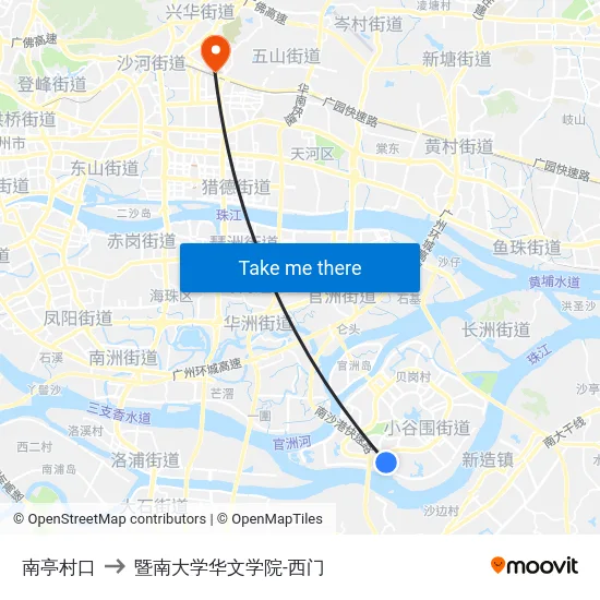 南亭村口 to 暨南大学华文学院-西门 map