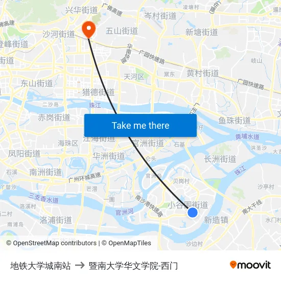地铁大学城南站 to 暨南大学华文学院-西门 map
