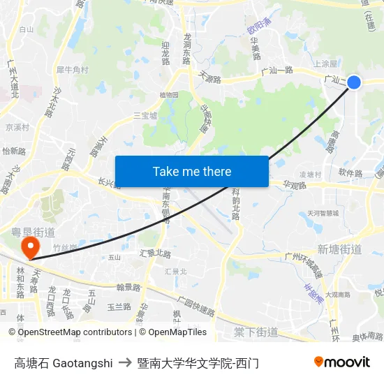 高塘石 Gaotangshi to 暨南大学华文学院-西门 map