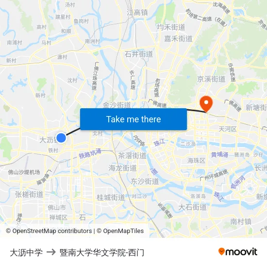 大沥中学 to 暨南大学华文学院-西门 map