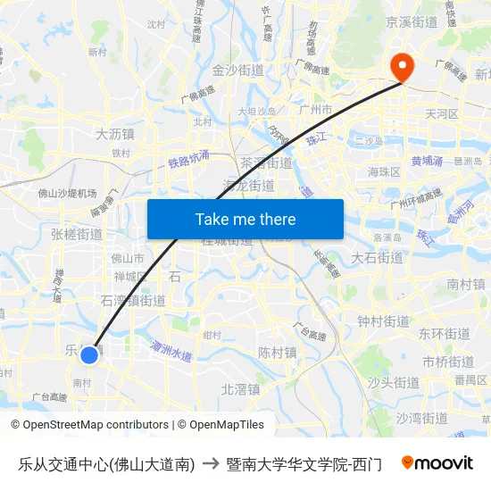 乐从交通中心(佛山大道南) to 暨南大学华文学院-西门 map