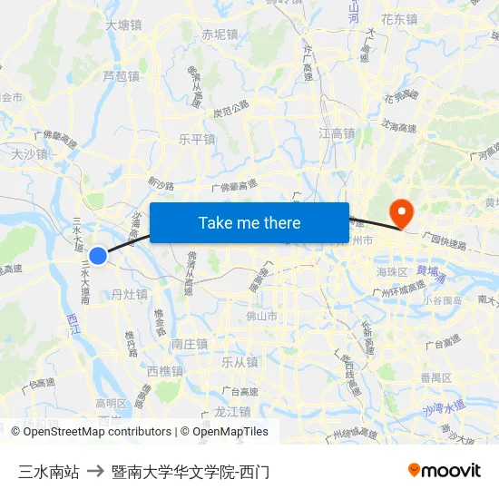 三水南站 to 暨南大学华文学院-西门 map