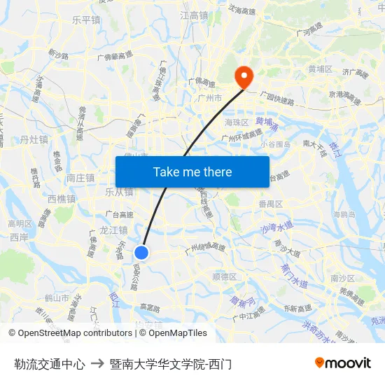 勒流交通中心 to 暨南大学华文学院-西门 map
