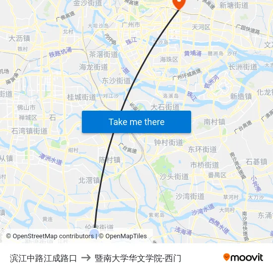 滨江中路江成路口 to 暨南大学华文学院-西门 map