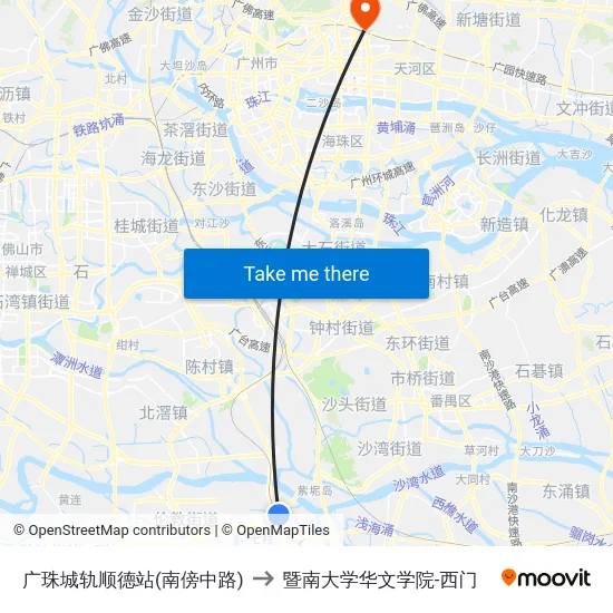 广珠城轨顺德站(南傍中路) to 暨南大学华文学院-西门 map