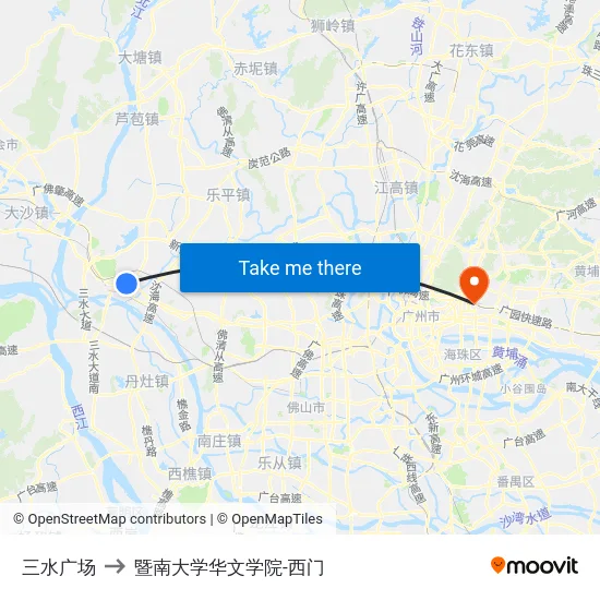 三水广场 to 暨南大学华文学院-西门 map