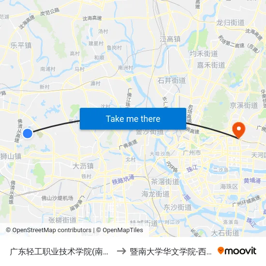 广东轻工职业技术学院(南海) to 暨南大学华文学院-西门 map