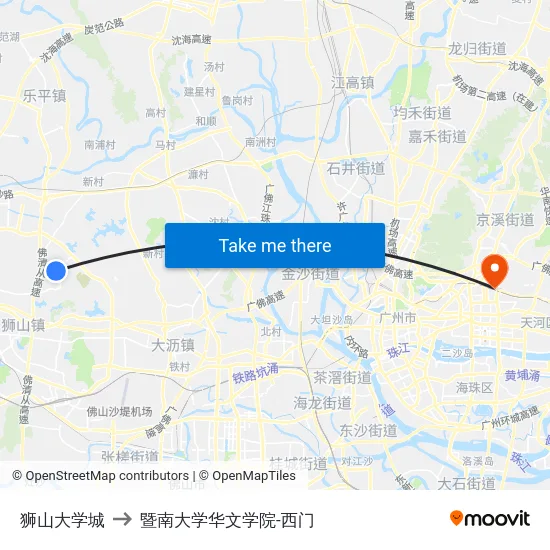 狮山大学城 to 暨南大学华文学院-西门 map
