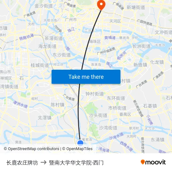 长鹿农庄牌坊 to 暨南大学华文学院-西门 map
