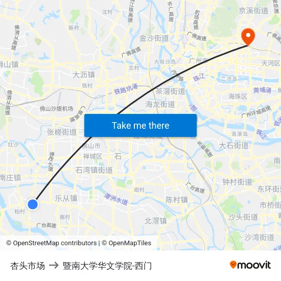 杏头市场 to 暨南大学华文学院-西门 map