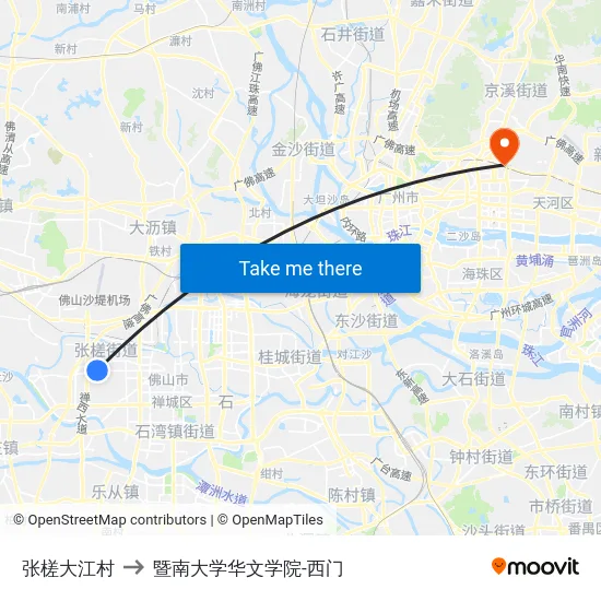 张槎大江村 to 暨南大学华文学院-西门 map