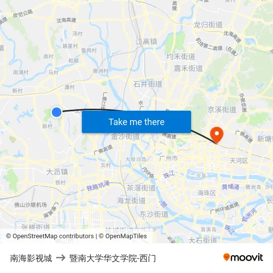 南海影视城 to 暨南大学华文学院-西门 map