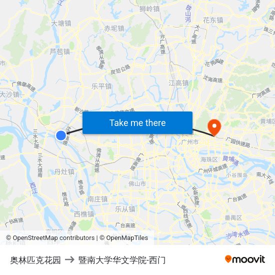 奥林匹克花园 to 暨南大学华文学院-西门 map