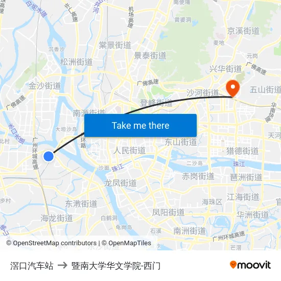 滘口汽车站 to 暨南大学华文学院-西门 map